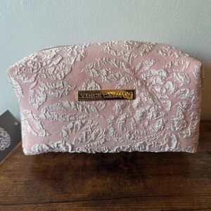 Vince Camuto Cosmetic Bag Pink with White Flower Embellishing NWT